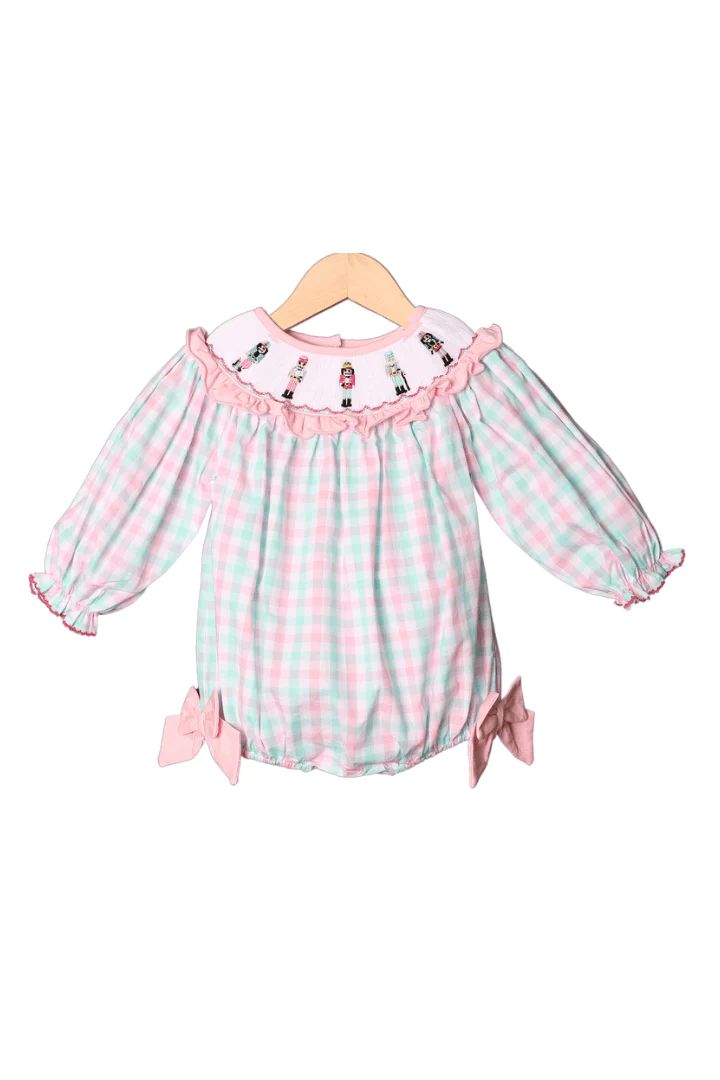 Smocked Pink and Mint Gingham Nutcracker Bubble | The Smocked Flamingo