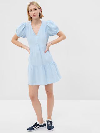Crinkle Gauze Puff Sleeve Tiered Mini Dress | Gap (US)