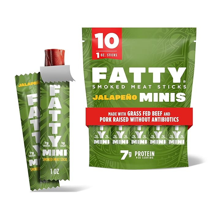 FATTY Mini Meat Sticks, Made with Grass Fed Beef, Pork Raised Without Antibiotics, 7g Protein Per... | Amazon (US)