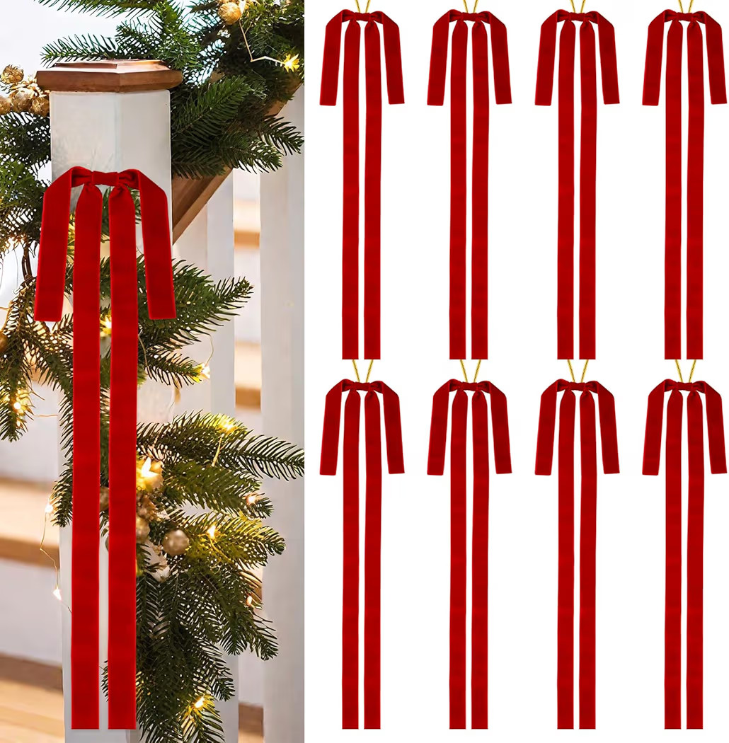 DIYDEC 8PCS Large Red Christmas Bow 23.5x15.5 Inch Velvet Xmas Tree Topper Bows Ribbon Hanging Or... | Amazon (US)