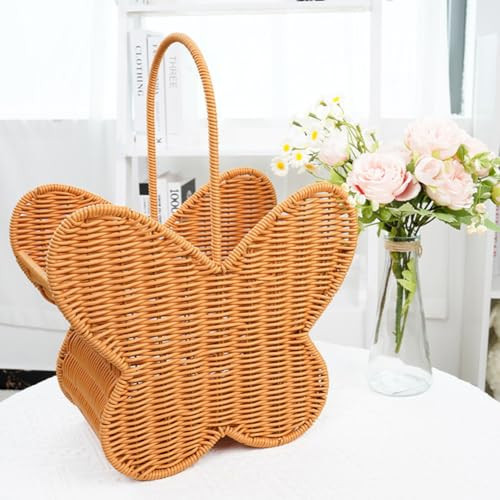 Butterfly Shaped Wicker Picnic Basket, Vintage Rattan Storage Basket with Handle - Small Suitcase Organizer for Toys, Snacks, Home Decor, Flower Arranging & Harvest - Portable Gift Box for Girls (M) | Amazon (US)
