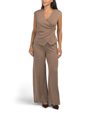 2pc V-neck Top With Side Metal Clasp And Wide Leg Pants Set | Polyester/Spandex | Marshalls