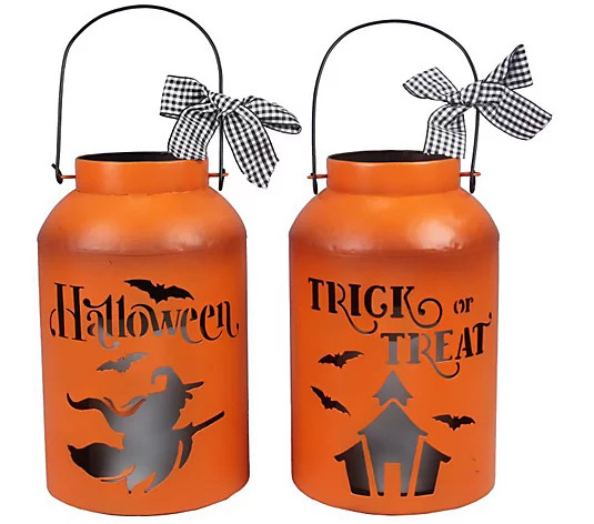 Young's metal LED orange lanterns (set of 2) | QVC