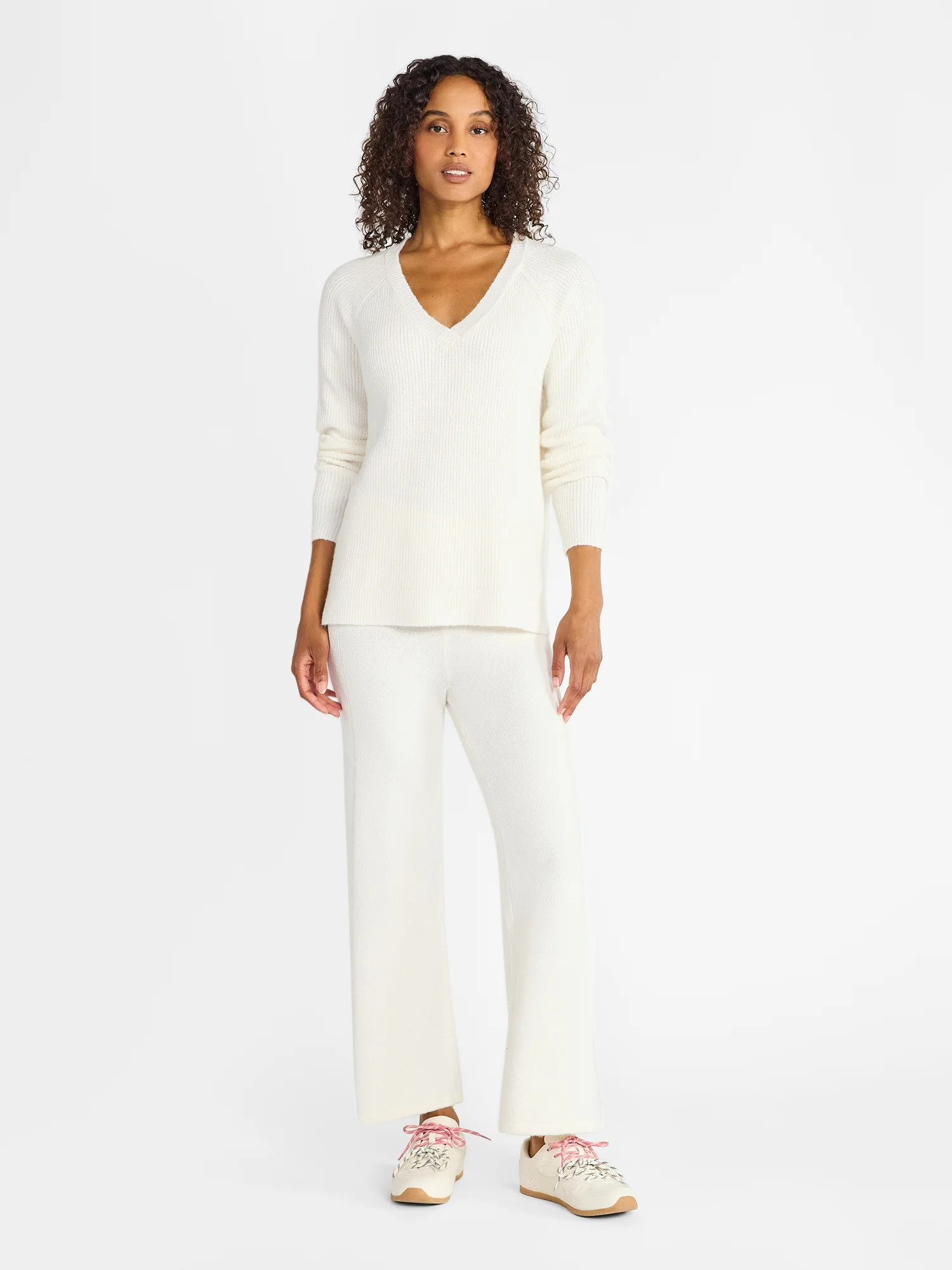 Time and Tru Women’s V Neck Sweater and Pants Set, 2-Piece, Sizes XS-XXXL | Walmart (US)