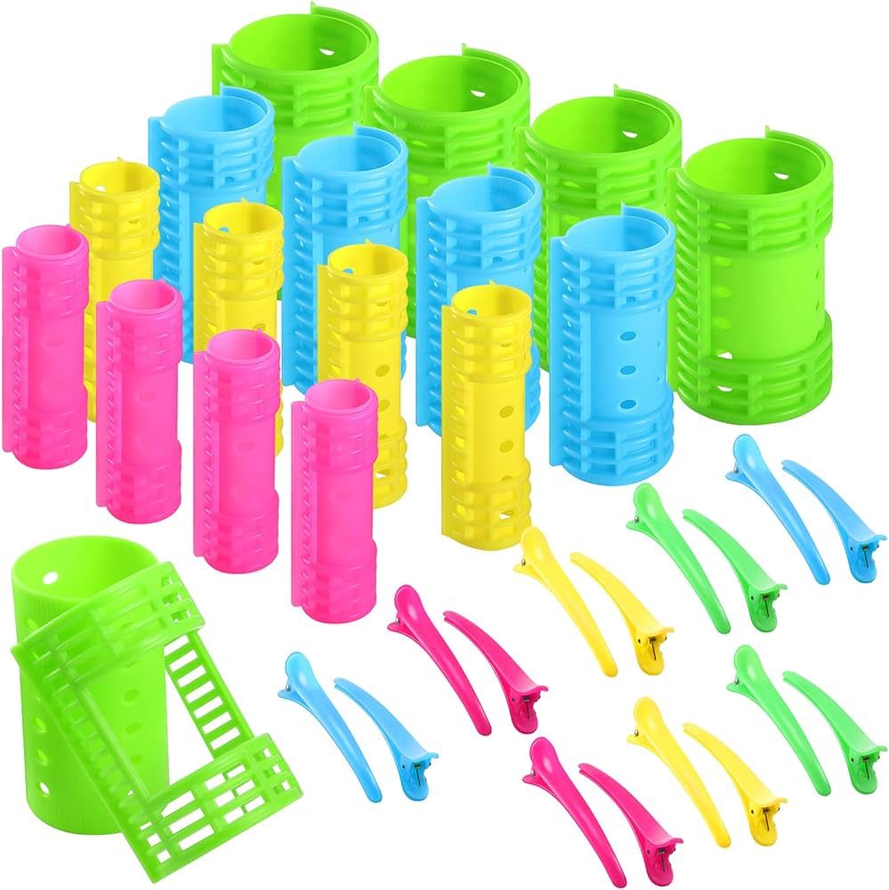 65 Pieces Magnetic Rollers Plastic Rollers Hair Curlers Set 4 Sizes for Long Medium Short Hair, D... | Amazon (US)