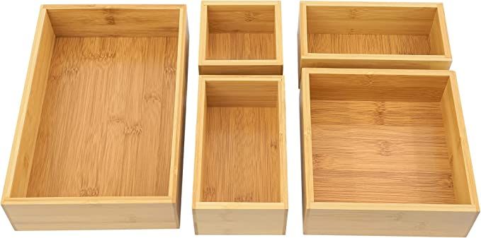 Amazon.com: VaeFae Bamboo Organizer Box, Bamboo Drawer Organizer, Multi-use Wooden Box Set for Ki... | Amazon (US)