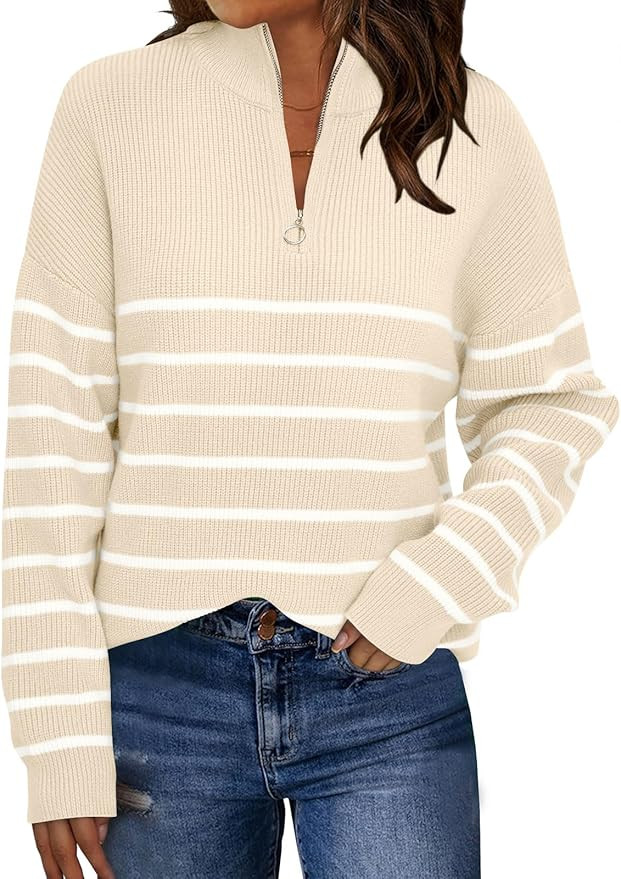 LILLUSORY Women's Quarter Zip Striped Oversized Sweater Mock Turtleneck Pullover Fall Fashion Out... | Amazon (US)
