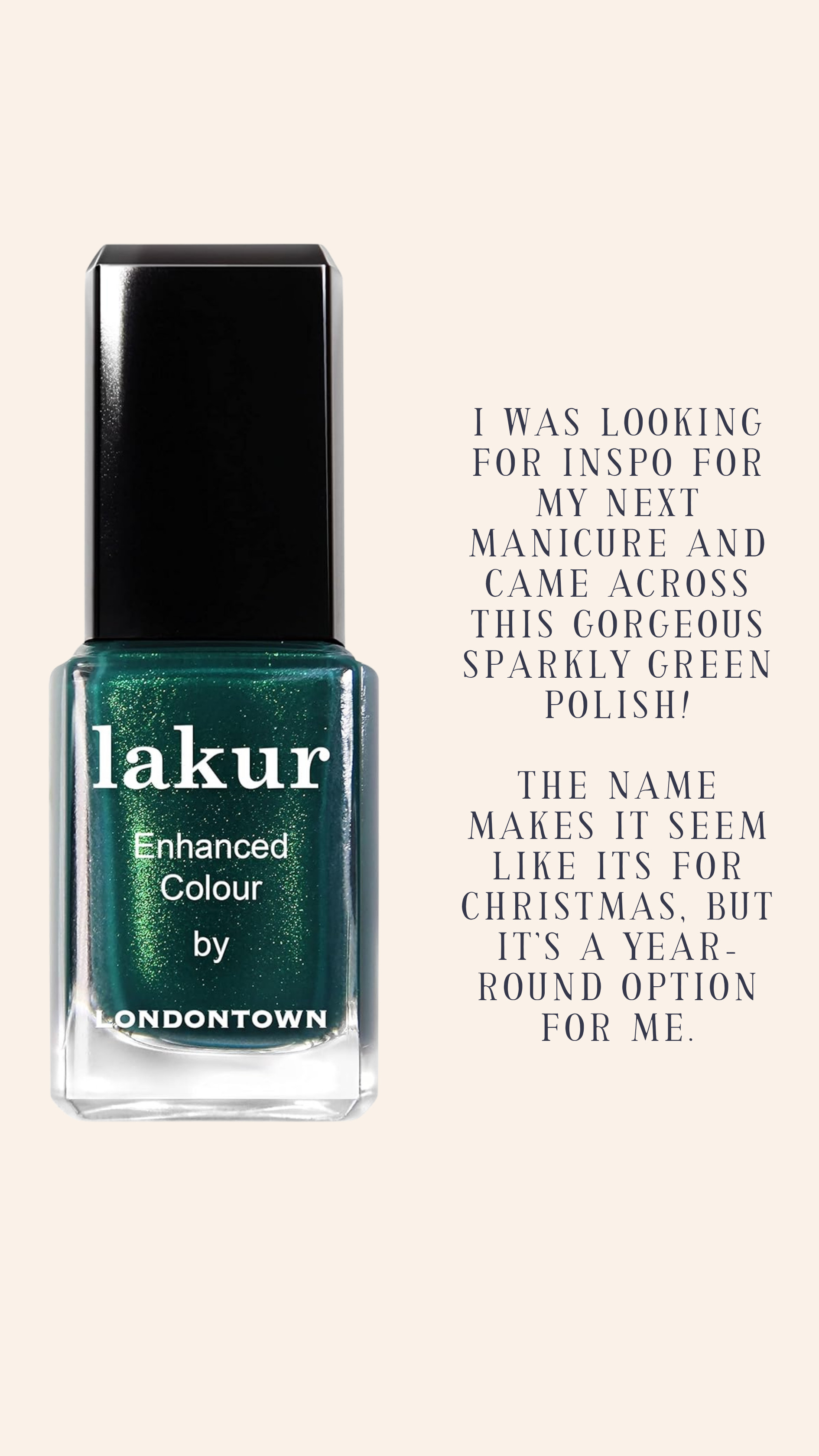 I was looking for inspo for my next manicure and came across this gorgeous sparkly green polish! The name makes it seem like it is for Christmas, but it’s a year-round option for me. 

 #LTKSeasonal #LTKParties #LTKBeauty