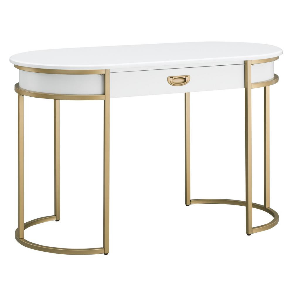 Leick Home White Oval Metal Leg Desk, White and Gold | The Home Depot
