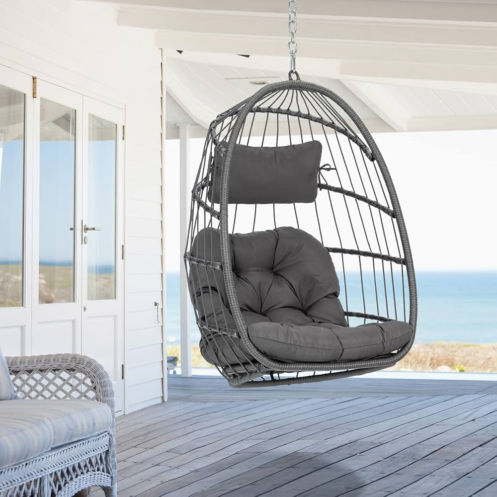 Hanging Egg Chair - Patio Rattan Wicker Swing Egg Chair Hammock Chair for Indoor Outdoor Bedroom ... | Amazon (US)