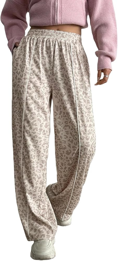 Women's Sweatpants Wide Leg Color Block Leopard Print Patchwork Elastic Waist Casual Sports Jogge... | Amazon (US)