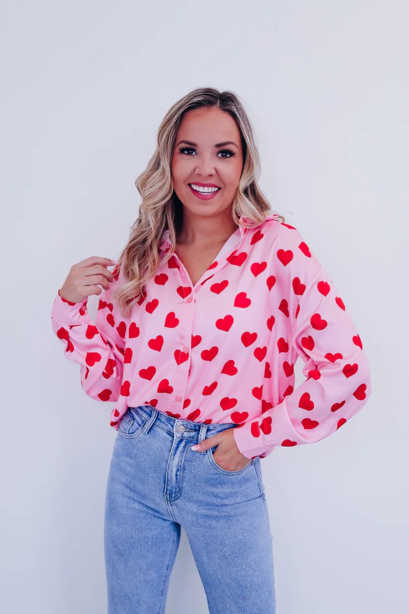 Hearts A Flutter Button Up Blouse | Whiskey Darling Boutique
