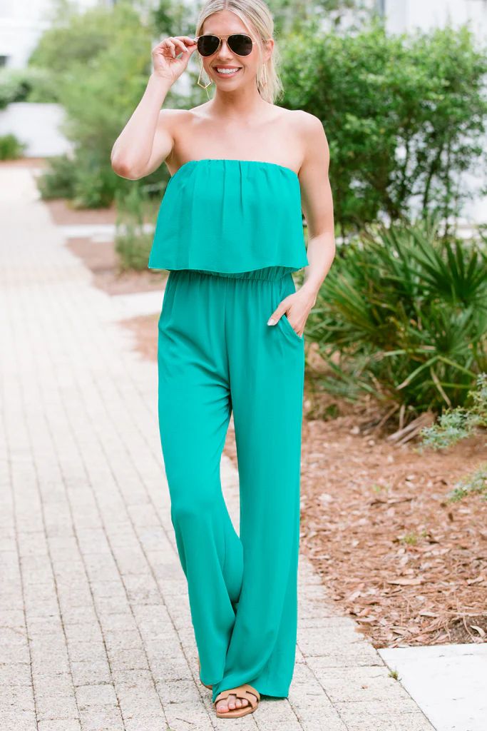 It's Your Day Jade Green Strapless Jumpsuit | The Mint Julep Boutique