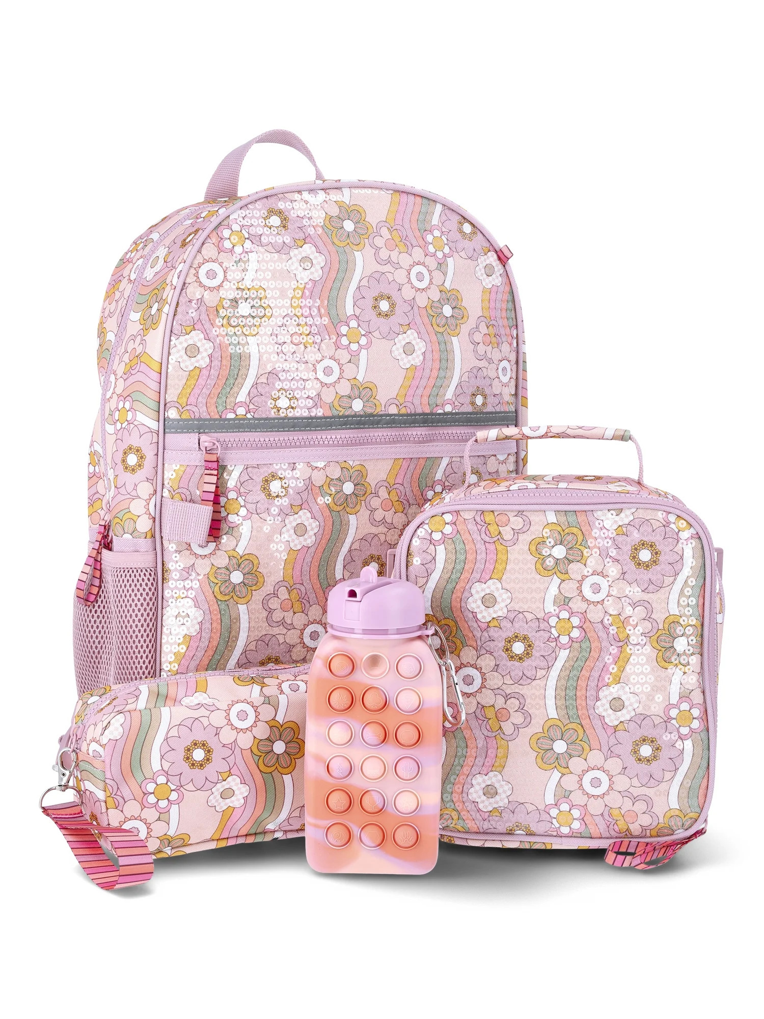 Wonder Nation Girls Sequin Garden Wonderland 17" Laptop Backpack and Lunch Bag Set, 4-Piece, Pink | Walmart (US)
