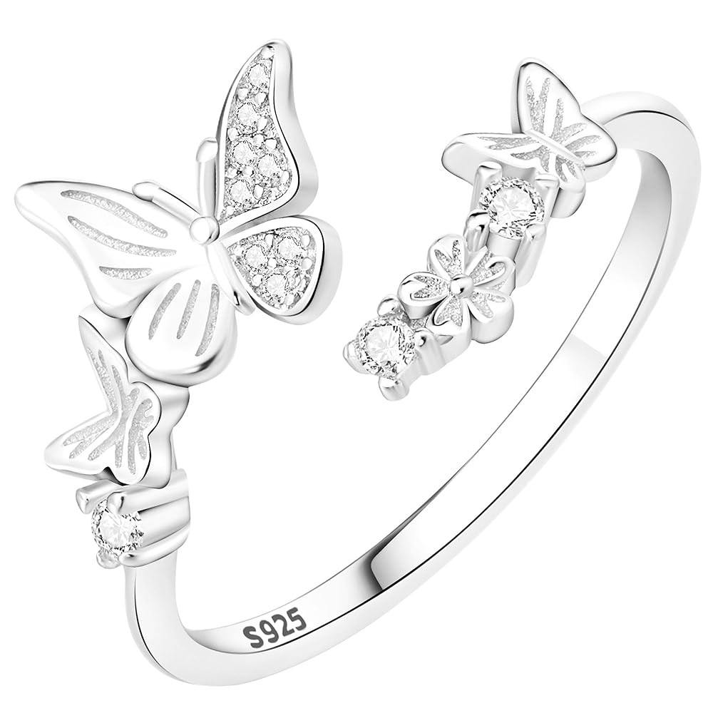 Rings for Women, 925 Sterling Silver 18k Gold Plated Rings, Adjustable Promise Open Crystal Ring ... | Amazon (US)