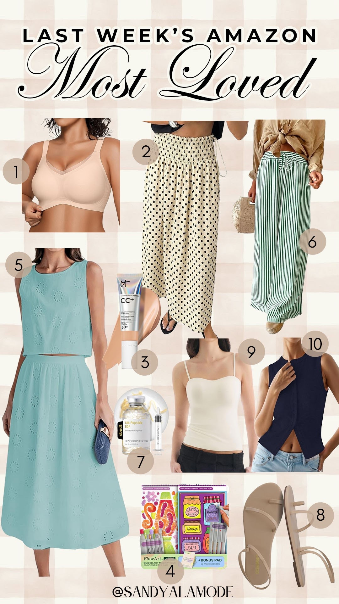 Last week’s Amazon most loved items // seamless jelly bra // polka dot maxi skirt // wide leg striped pants // skirt set // padded cami tank // Korean skincare

#LTKootd #LTKSeasonal #LTKPetite