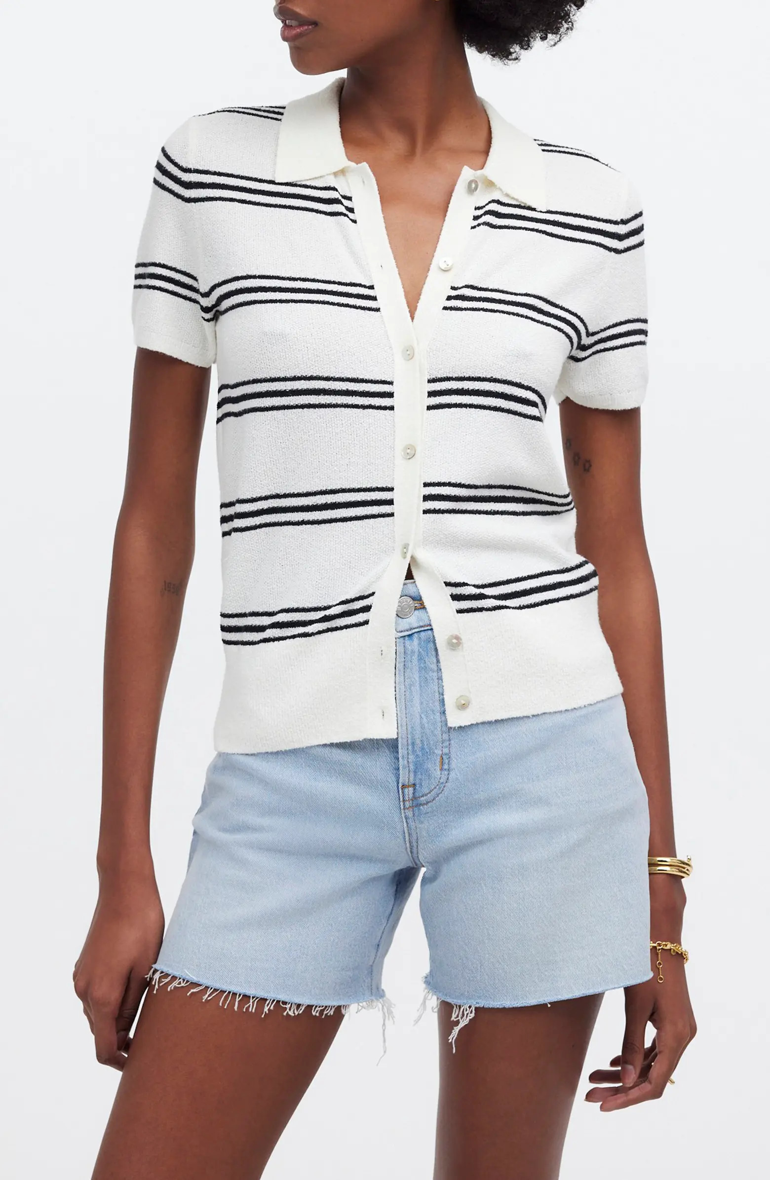 Madewell Stripe Knit Short Sleeve Button-Up Shirt | Nordstromrack | Nordstrom Rack