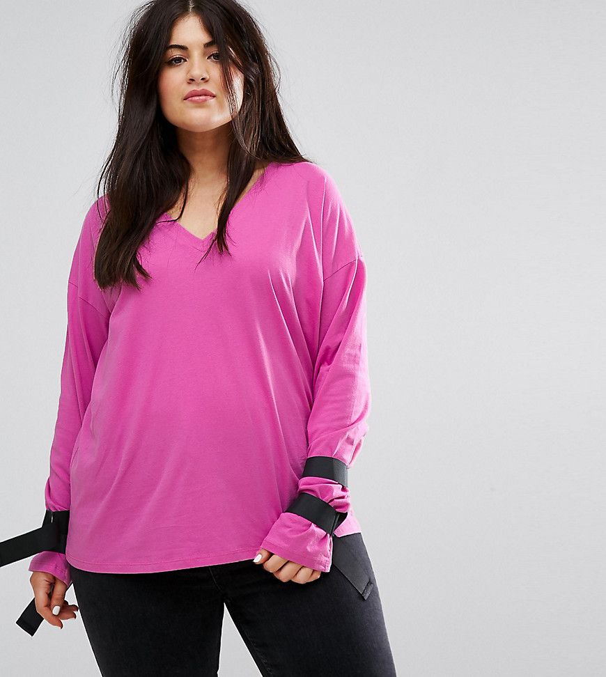ASOS CURVE T-Shirt with D-Ring Tie Details - Pink | ASOS US