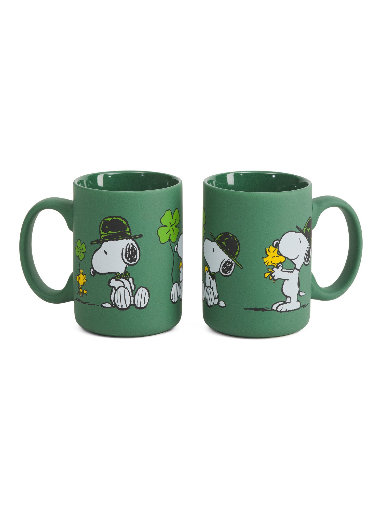 Set Of 2 Snoopy And Woodstock Lucky Clover Soft Touch Mugs | TJ Maxx