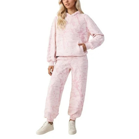 Camo Sweatsuits for Women 2 Piece Maple Leaf Print Oversized Sweatshirt and Pants Sets Fall Winter Casual Workout Tracksuits | Walmart (US)