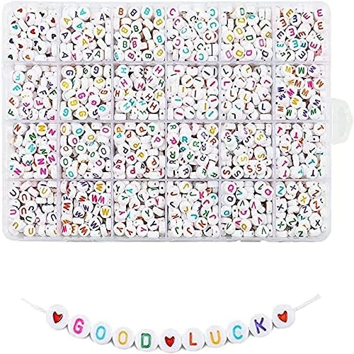 Quefe 1680pcs 4 x 7mm Letter Beads White Round Acrylic Colorful Alphabet Beads for Jewelry Making... | Amazon (US)