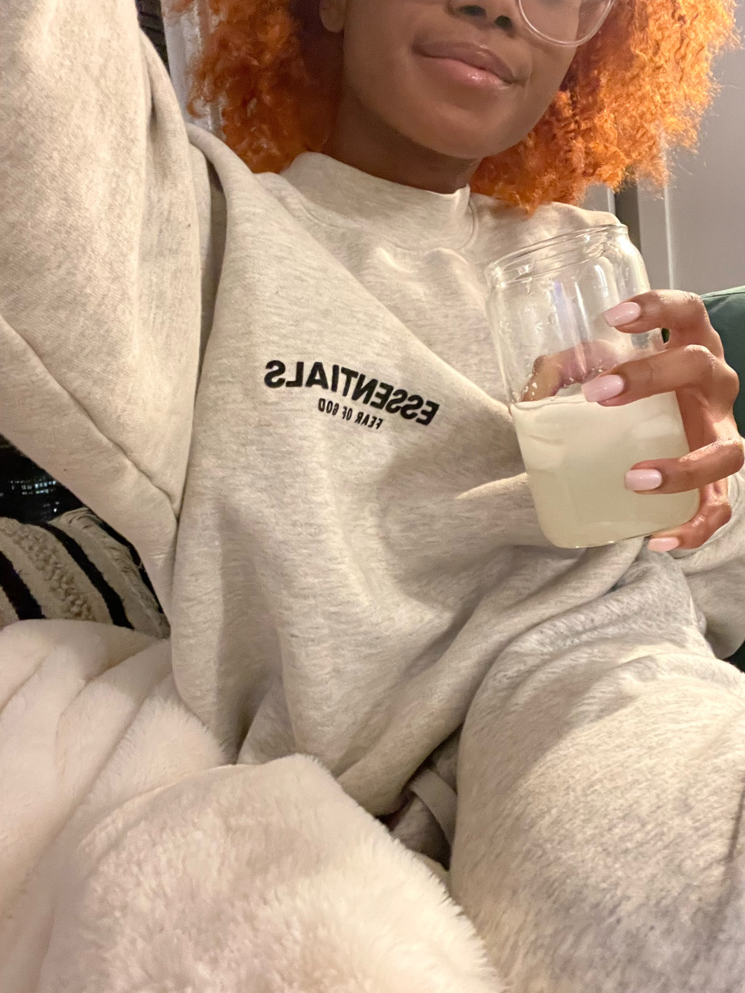 Cozy weekend-in watching Christmas 🎅🏾 movies attire: 
- monochromatic sweatshirt and sweatpants 
- fuzzy blanket
- cozy socks
- something good to drink
- favorite snack#LTKGiftGuide #LTKxAF

#LTKSeasonal