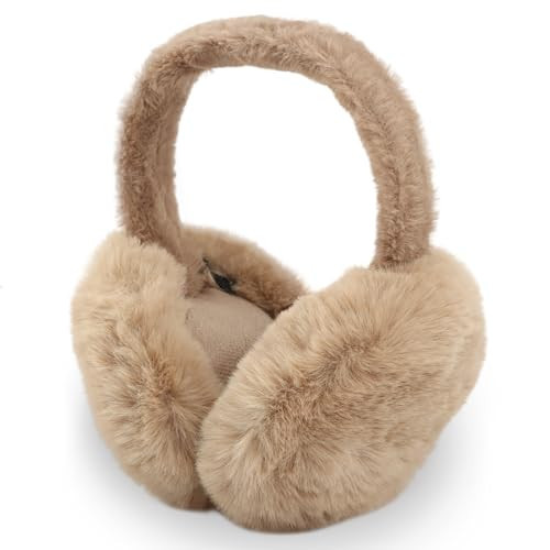 HKZTUY Winter Ear Muffs for Women - Soft Faux Fur Ear Warmers, Cute Fluffy | Cozy Fuzzy Covers: Cold-Weather Protection for Ladies Ski/Commuting (Khaki) | Amazon (US)