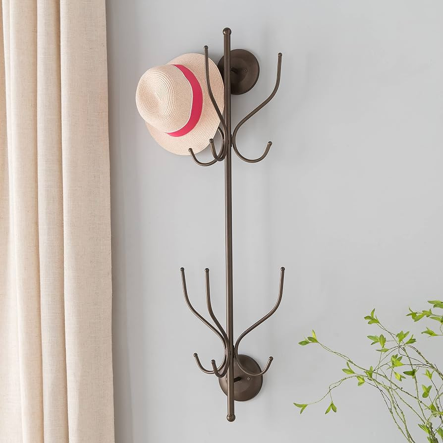 Kings Brand Furniture – Nino Metal 12 Hook Wall Mount Coat & Hat Rack, Pewter | Amazon (US)