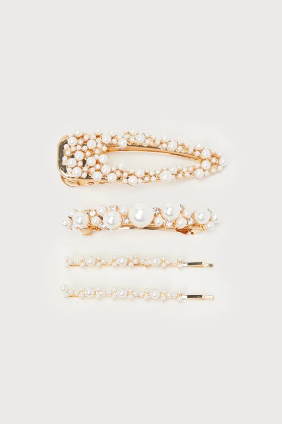 Radiant Aspect Gold and White Pearl Four-Piece Hair Clip Set | Lulus (US)