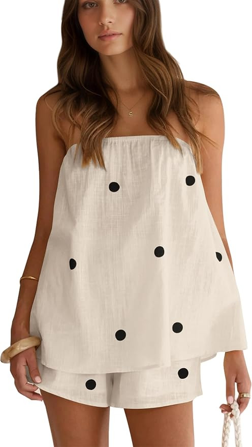 calbatic Polka Dot 2 Piece Shorts Set Summer Lounge Sets Strapless Top and Shorts Matching Airpor... | Amazon (US)