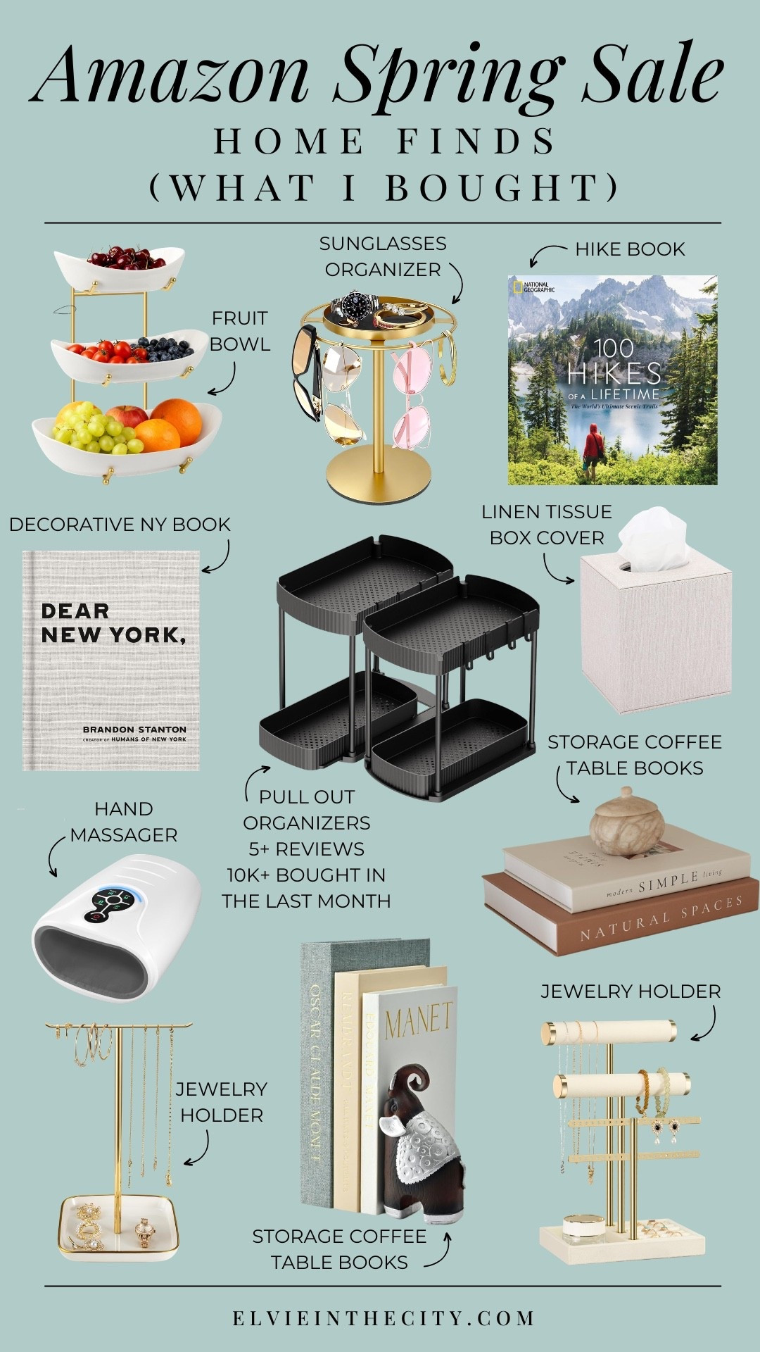 These are some of the home finds I bought during the Amazon Spring sale, including a fruit bowl, sunglasses organizer, a “100 Hikes” book, a New York coffee table book, pull out organizers, a linen tissue box cover, a hand massager, storage coffee table books, and jewelry holders.

Home finds, home decor, amazon home, amazon sale, fashion over 40, over 50 style

#LTKSaleAlert #LTKHome #LTKOver40