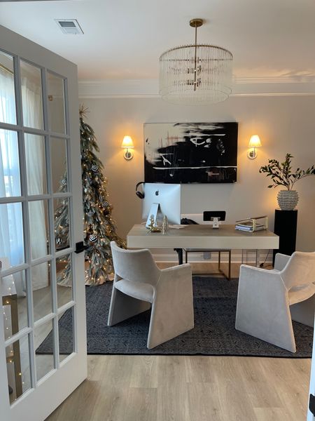 Office makeover! 

Home decor, Christmas decor, modern decor, desk, accent chairs, wall art, light fixture, neutral rug, dark rug, affordable decor 

#LTKSeasonal #LTKhome #LTKHoliday