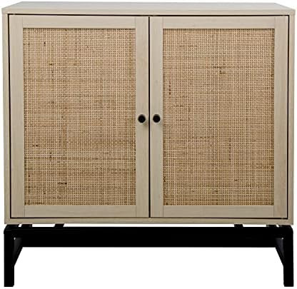 Natural 2 Door Cabinet with Rattan Elements Storage Cabinet 2-Tier Storage Shelf Enclosed Storage... | Amazon (US)