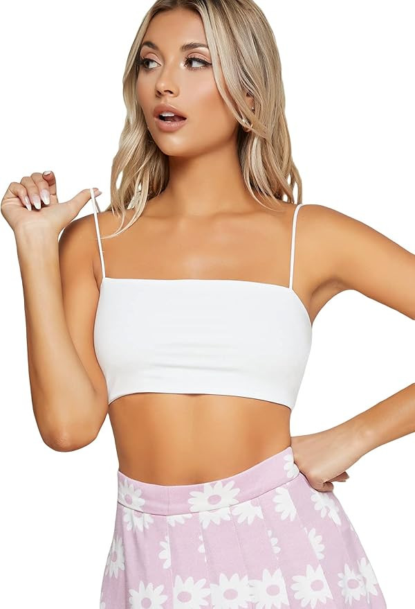 OYOANGLE Women's Basic Solid Spaghetti Strap Slim Fit Tube Crop Cami Tank Top | Amazon (US)