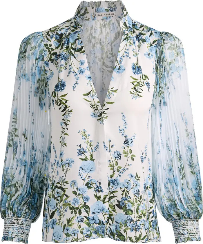 Ilan Floral Pleated Sleeve Button-Up Shirt | Nordstrom