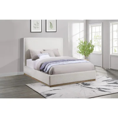 Othello Cream Platform Bed, Queen Size, Upholstered, 1 Piece, Bed Frame, Cream, Minimalist Design | Wayfair North America