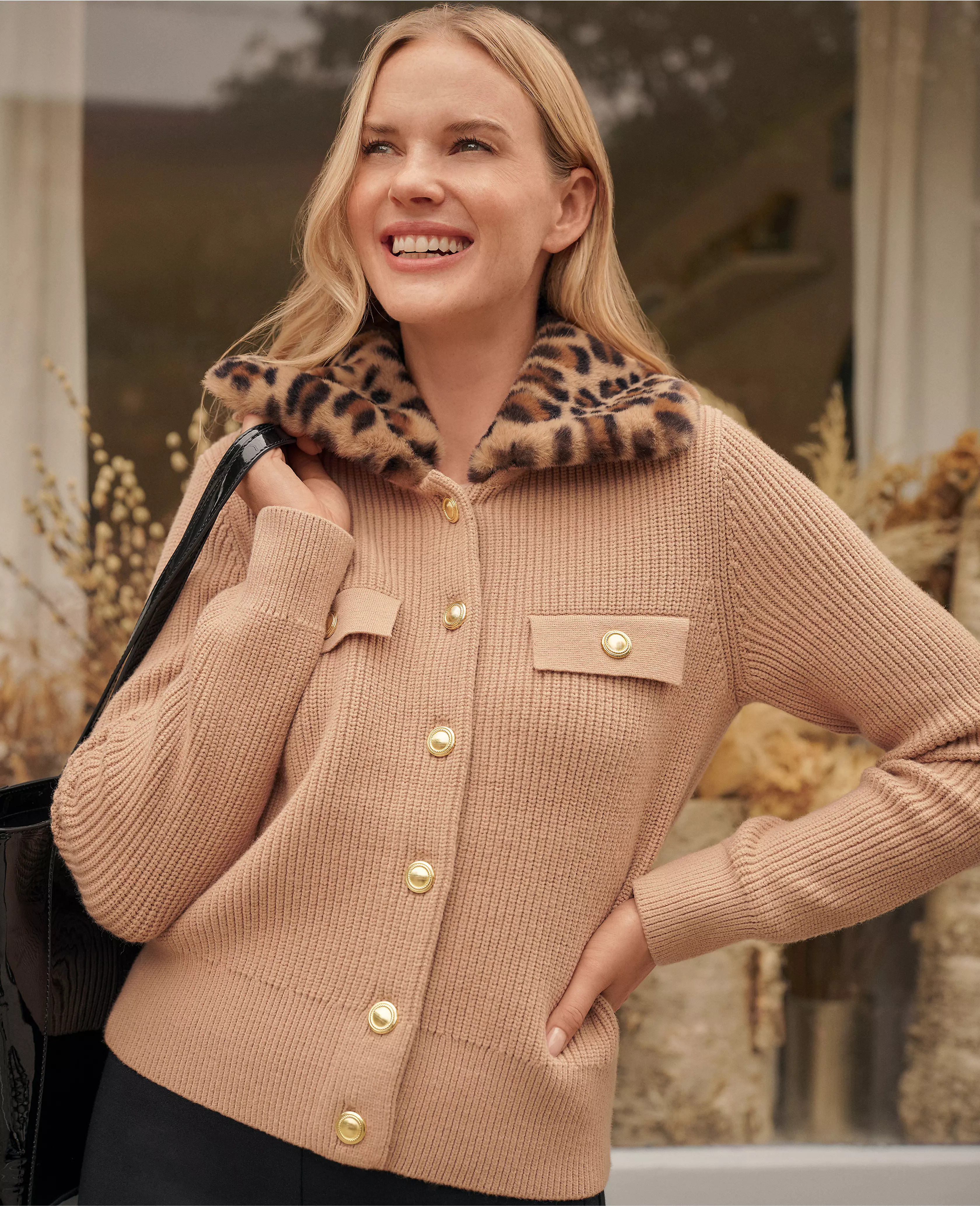 Weekend Collection Faux Fur Trim Ribbed Jacket | Ann Taylor