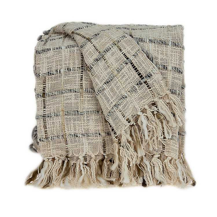 Gray Primitive Squares Handloomed Throw Blanket | Kirkland's Home