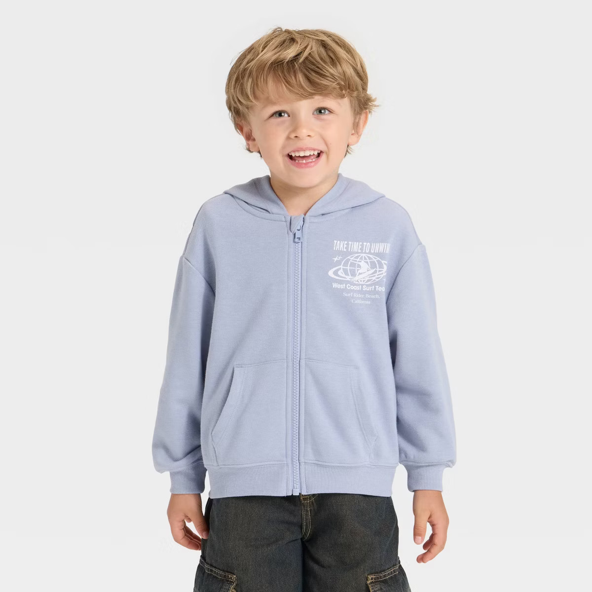 Grayson Mini Toddler Boys' French Terry Zip-Up Hoodie - Blue | Target