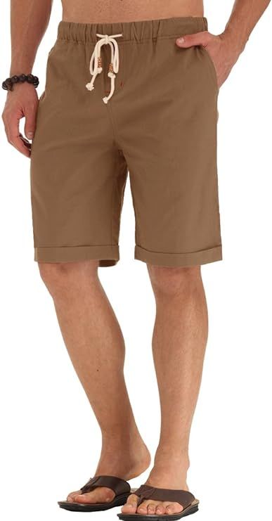 NITAGUT Men's Linen Casual Classic Fit Short Drawstring Summer Beach Shorts | Amazon (US)