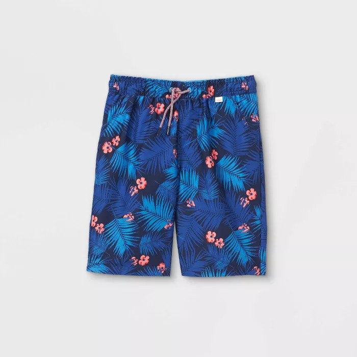 Boys' Leaf Print Swim Trunks - Cat & Jack™ Blue | Target