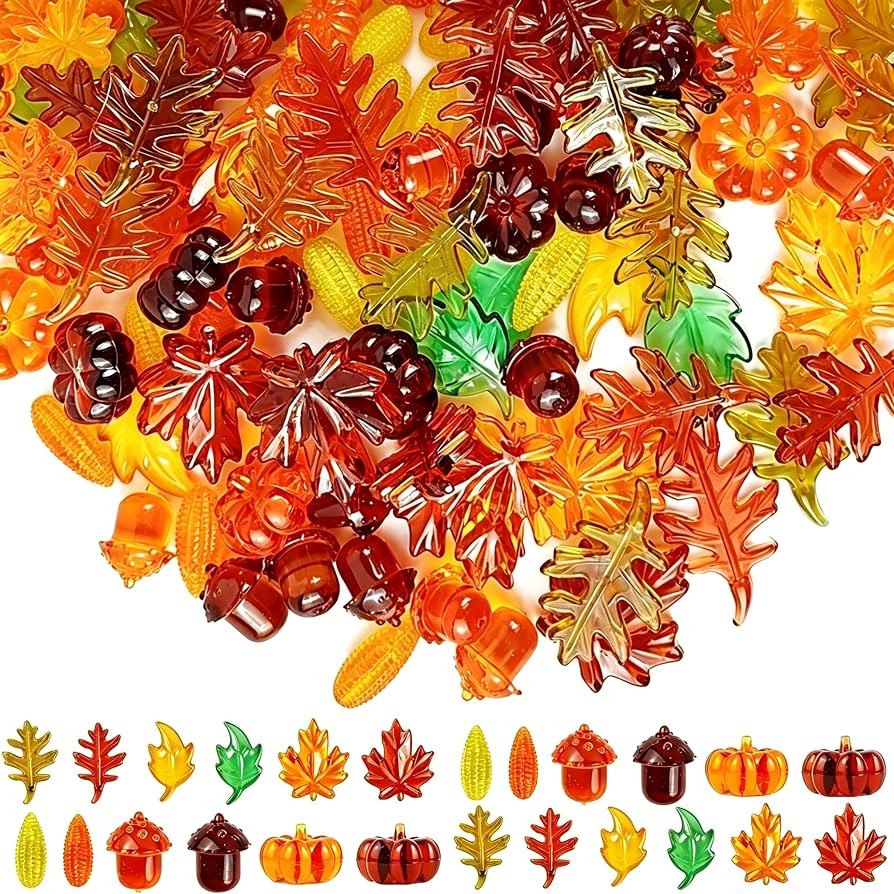 GXXMEI 150PCS Acrylic Leaves Mini Pumpkins Acorns Maple Leaves Acrylic Fall Decorations, Thanksgi... | Amazon (US)