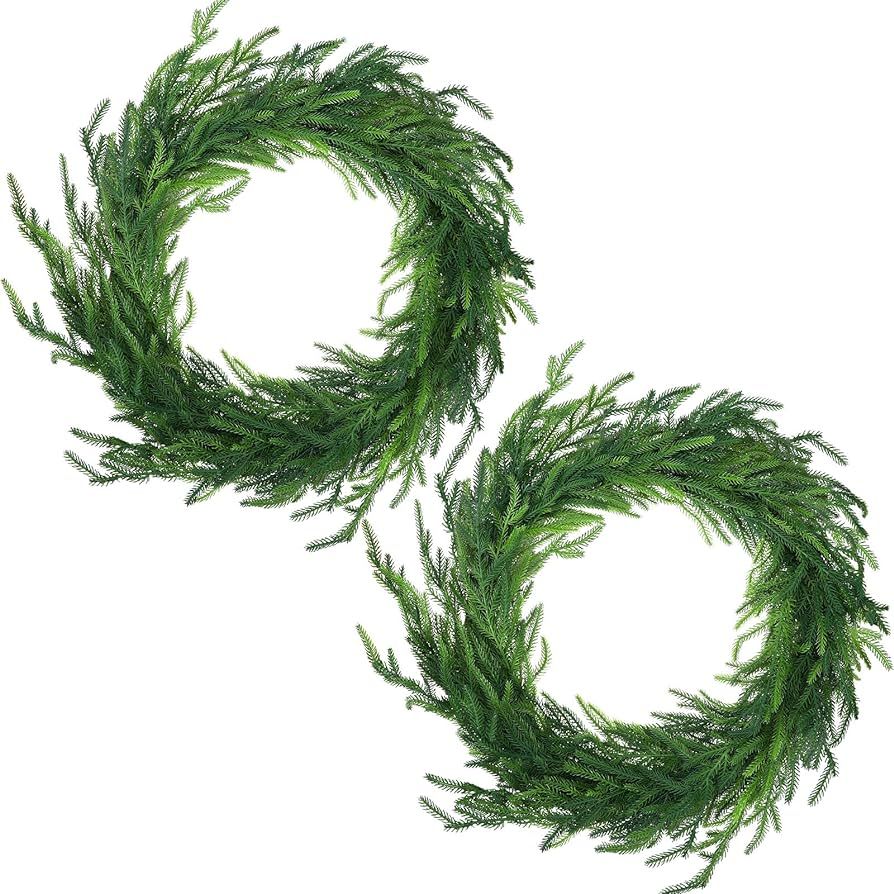 Jutom Christmas Norfolk Pine Wreath for Crafts Artificial Green Wreath Garland Faux Greenery Real... | Amazon (US)