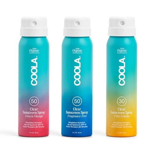COOLA Organic Sunscreen SPF 50 & 30 Sunblock Spray Kit, Dermatologist Tested Skin Care for Daily Protection, Vegan and Gluten Free,Travel Size, 2 Fl Oz, 3 Pack | Amazon (US)