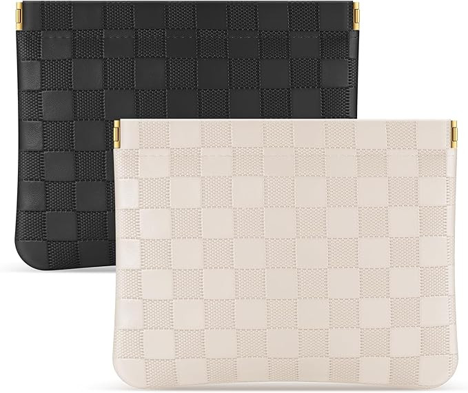 Sightor 2PCS Pocket Cosmetic Bag for Purse, Checkered Makeup Bag Portable Leather Cosmetic Bag fo... | Amazon (US)