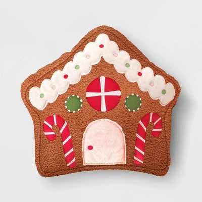 Gingerbread House Shaped Christmas Throw Pillow Brown/Red - Wondershop™ | Target