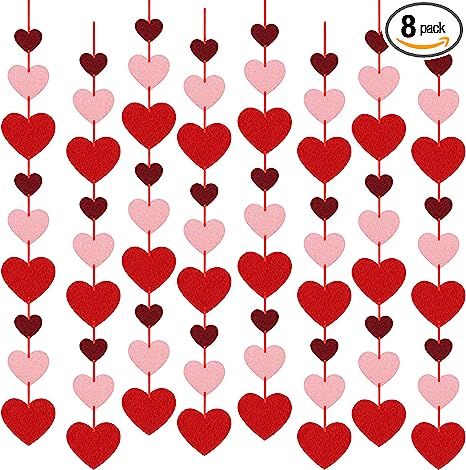 8 Packs Valentines Day Felt Heart Hanging String Garlands - NO DIY - Valentines Decorations - Val... | Amazon (US)