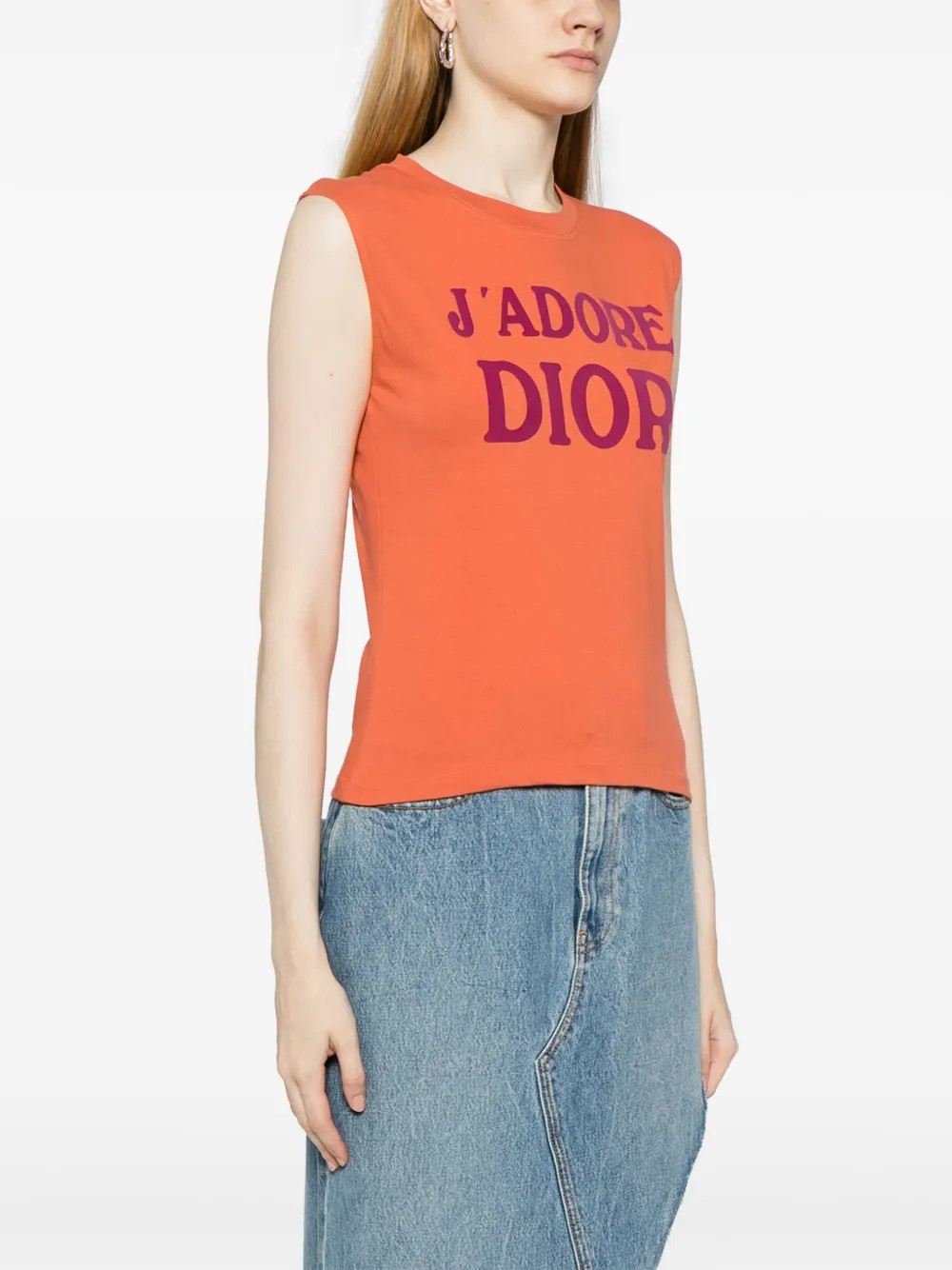 Christian Dior Pre-Owned 2002 slogan-print Tank Top | Orange | FARFETCH | Farfetch Global