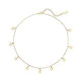 SEAYII Women Star Choker Necklace Gold Dangle Drop 14K Gold Fill Lucky Trendy Dainty Chain Short Boh | Amazon (US)