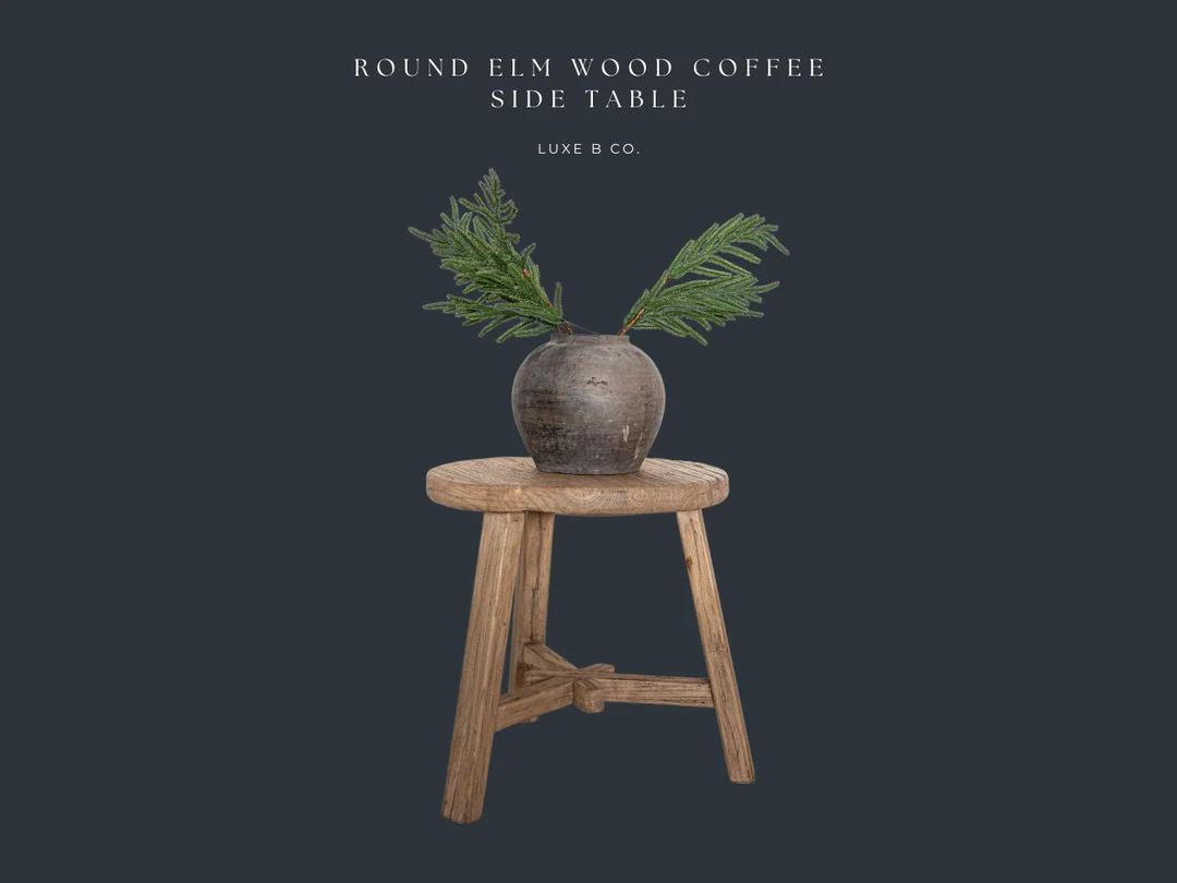 Round Elm Wood Coffee Side Table - Etsy | Etsy (US)
